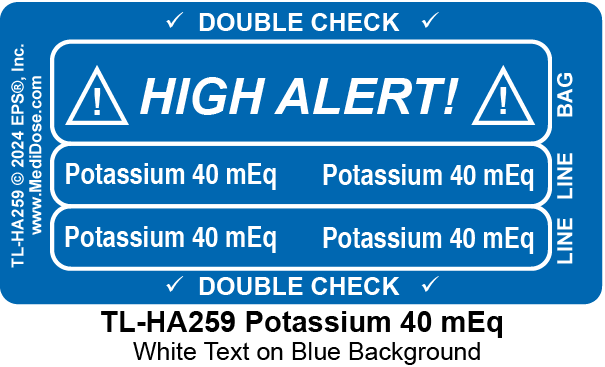 Line Tracing Label - Potassium 40 mEq - TL-HA259 (1,000 Labels)