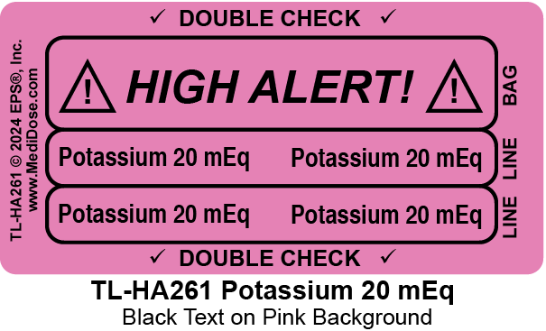 Line Tracing Label - Potassium 20 mEq - TL-HA261 (1,000 Labels)