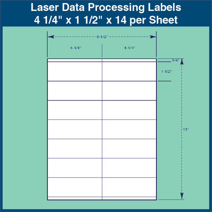 Laser Data Processing Labels - 4 1/4" x 1 1/2" x 14 per Sheet (1,000 Sheets)