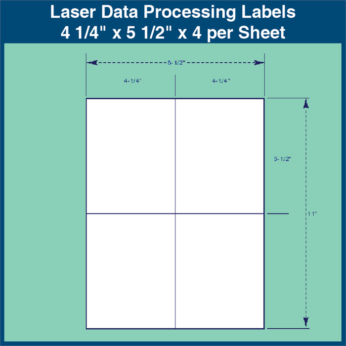 Laser Data Processing Labels - 4 1/4" x 5 1/2" x 4 per Sheet (1,000 Sheets)