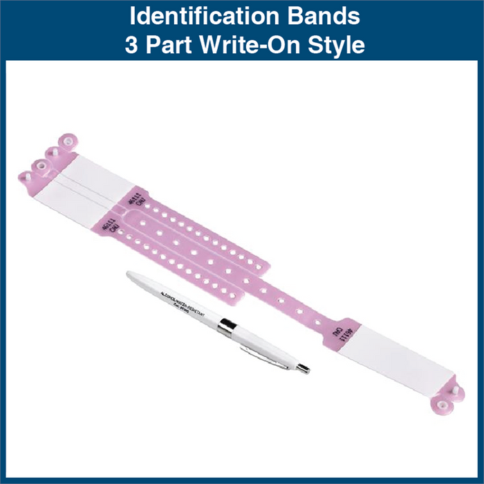 Identification Bands - 3 Part Write-On Style (100 Bands)