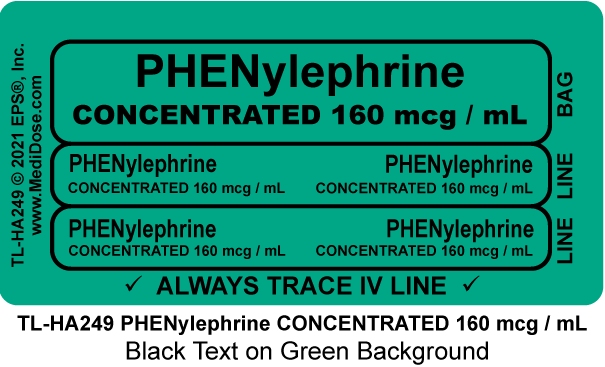 Line Tracing Label - PHENylephrine CONCENTRATED 160 mcg / mL - TL-HA249 (1,000 Labels)