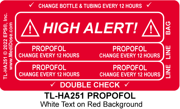 Line Tracing Label - PROPOFOL CHANGE EVERY 12 HOURS - TL-HA251 (1,000 Labels)