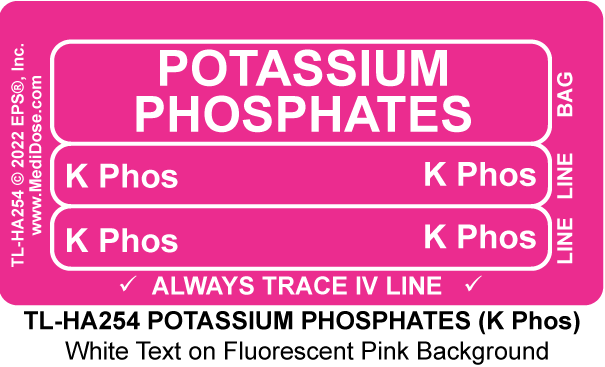 Line Tracing Label - POTASSIUM PHOSPHATES (K Phos) - TL-HA254 (1,000 Labels)