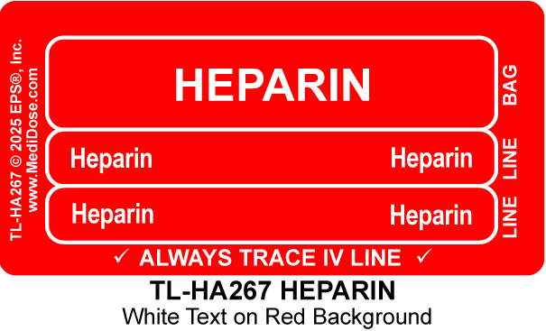 Line Tracing Label - HEPARIN - TL-HA267 (1,000 Labels)
