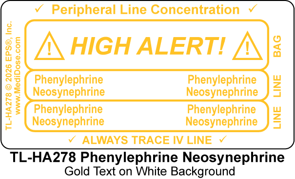 Line Tracing Label - Phenylephrine Neosynephrine - TL-HA278 (1,000 Labels)