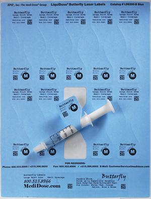 LiquiDose Butterfly Labels - Laser - Blue  LD6200-B  (100 Sheets = 1,000 Doses)