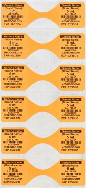 LiquiDose Butterfly Labels - Thermal - Orange LD6000 (1,000 Strips = 1,000 Doses)