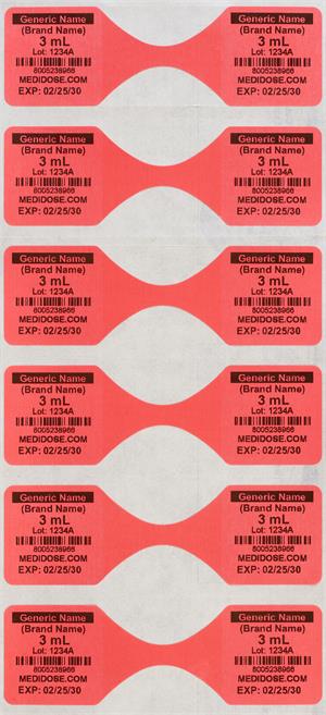 LiquiDose Butterfly Labels - Thermal - Red LD6000 (1,000 Strips = 1,000 Doses)