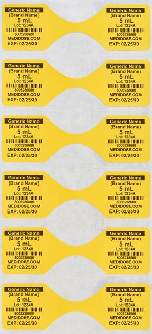 LiquiDose Butterfly Labels - Thermal - Yellow LD6000 (1,000 Strips = 1,000 Doses)