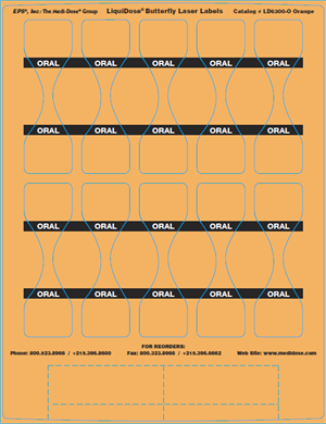 LiquiDose Butterfly Labels - Laser - LD6300-O (100 Sheets = 1,000 Doses)