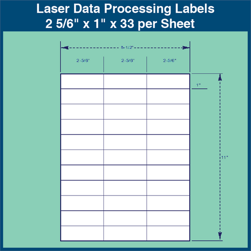 Laser Data Processing Labels - 2 5/6" x 1" x 33 per Sheet (1,000 Sheets)