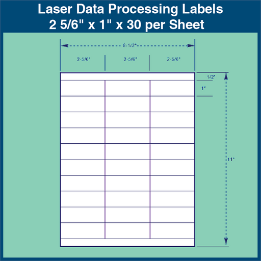Laser Data Processing Labels - 2 5/6" x 1" x 30 per Sheet with Removable Adhesive (1,000 Sheets)