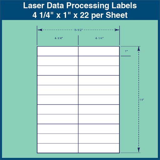Laser Data Processing Labels - 4 1/4" x 1" x 22 per Sheet (1,000 Sheets)