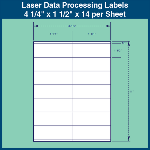 Laser Data Processing Labels - 4 1/4" x 1 1/2" x 14 per Sheet (1,000 Sheets)