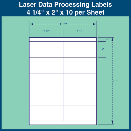 Laser Data Processing Labels - 4 1/4" x 2" x 10 per Sheet (1,000 Sheets)
