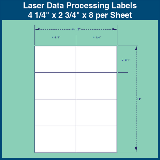 Laser Data Processing Labels - 4 1/4" x 2 3/4" x 8 per Sheet (1,000 Sheets)