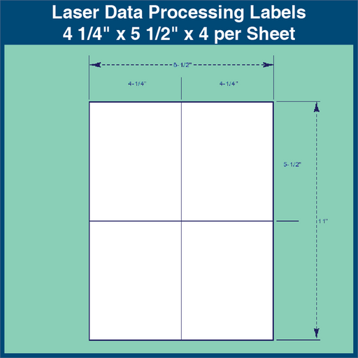 Laser Data Processing Labels - 4 1/4" x 5 1/2" x 4 per Sheet (1,000 Sheets)