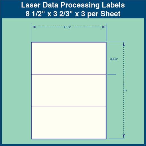 Laser Data Processing Labels - 8 1/2" x 3 2/3" x 3 per Sheet (1,000 Sheets)