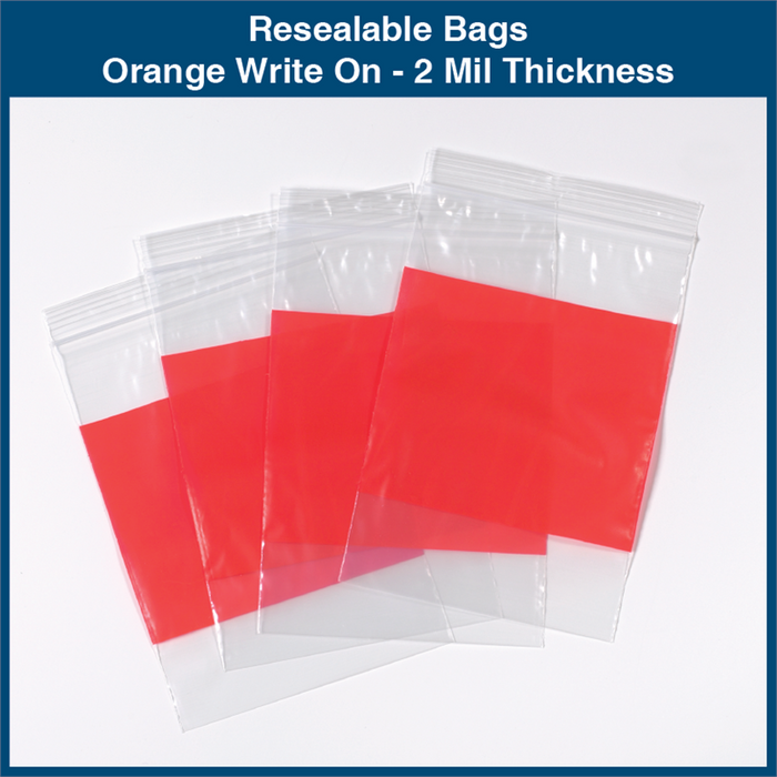 Resealable Bags - Orange Write On - 2 Mil Thickness (1,000 Bags)