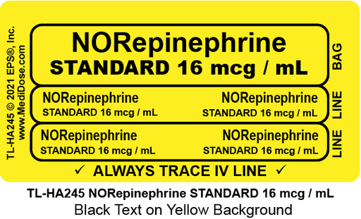 Line Tracing Label - NORepinephrine STANDARD 16 mcg / mL- TL-HA245 (1,000 Labels)
