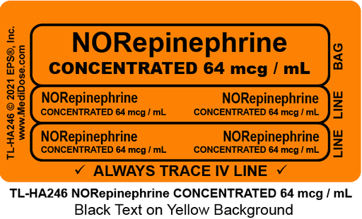 Line Tracing Label - NORepinephrine CONCENTRATED 64 mcg / mL - TL-HA246 (1,000 Labels)