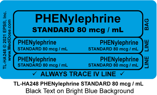 Line Tracing Label - PHENylephrine STANDARD 80 mcg / mL - TL-HA248 (1,000 Labels)