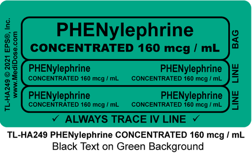 Line Tracing Label - PHENylephrine CONCENTRATED 160 mcg / mL - TL-HA249 (1,000 Labels)