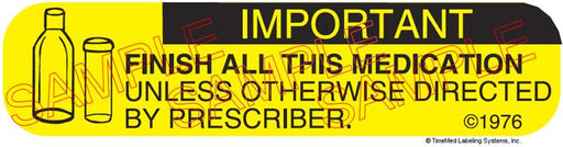 Auxiliary Label - Finish All This Medication (1,000 Labels)