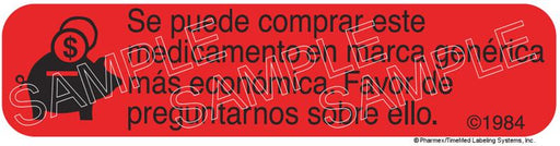 Auxiliary Label - Se Puede Camprar Este Medicamento En Marca Generica (1,000 Labels)