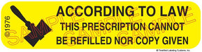 Auxiliary Label - Prescription Cannot be Refilled (1,000 Labels)