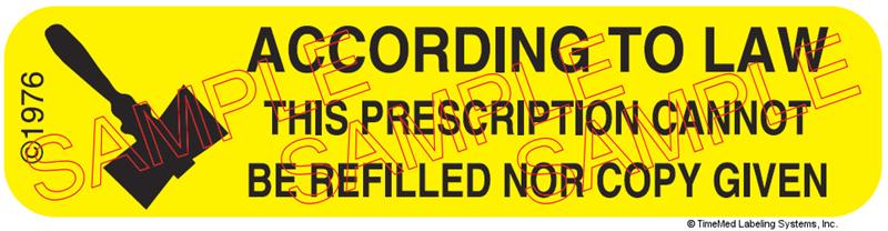 Auxiliary Label - Prescription Cannot be Refilled (1,000 Labels)