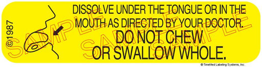 Auxiliary Label - Dissolve Under Tongue Do Not Chew or Swallow (1,000 Labels)