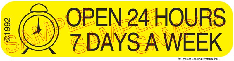 Auxiliary Label - Open 24 Hours 7 Day a Week (1,000 Labels)