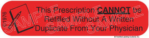 Auxiliary Label - Prescription Cannot Be Refilled Without Duplicate (1,000 Labels)