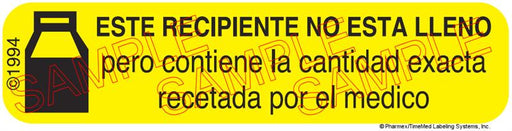 Auxiliary Label - Este Recipiente No Esta Lleno (1,000 Labels)