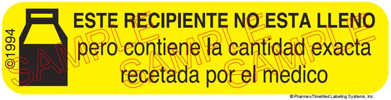 Auxiliary Label - Este Recipiente No Esta Lleno (1,000 Labels)