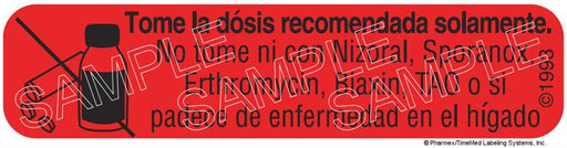 Auxiliary Label - Tome La Dosis Recomendada Solamente (1,000 Labels)