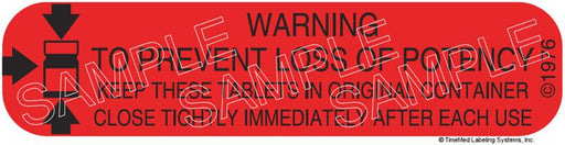 Auxiliary Label - Warning To Prevent Loss of Potency (1,000 Labels)