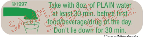 Auxiliary Label - Take With 8oz. of PLAIN Water (1,000 Labels)
