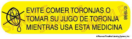 Auxiliary Label - EVITE COMER TORONJAS O TOMAR-1 (1,000 Labels)