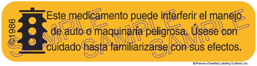 Auxiliary Label - Este Medicamento Puede Interferir El Manejo de Auto (1,000 Labels)