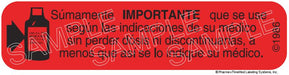 Auxiliary Label - Sumamente Importante Que Se Use Segun Las Indicaciones (1,000 Labels)