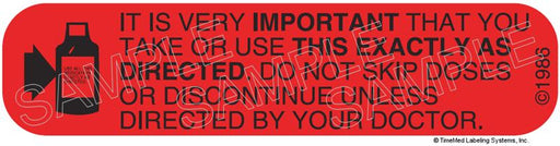 Auxiliary Label - Take Exactly as Directed (1,000 Labels)