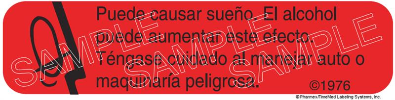 Auxiliary Label - Puede Causar Sueno El Alcohol Puede Aumentar Este Efecto (1,000 Labels)