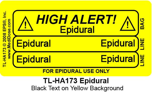 Line Tracing Label - HIGH ALERT Epidural - TL-HA173 (1,000 Labels)